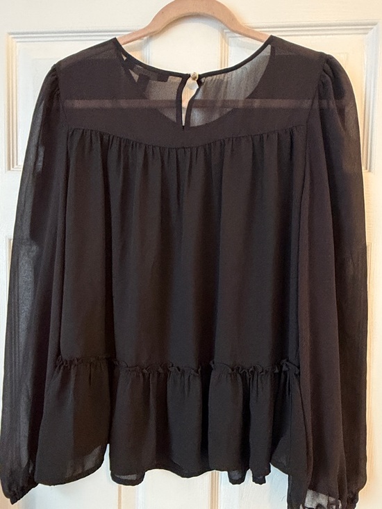 Marc New York Andrew Marc Tops - Marc NY Andrew Marc Sheer Ruffle-Hem Blouse - Black size large